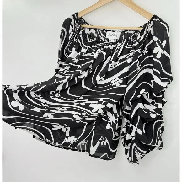 Joseph Ribkoff Chiffon Art To Wear Floral Ruffled Sleeve Blouse Sz 10 Preppy - Picture 6 of 9